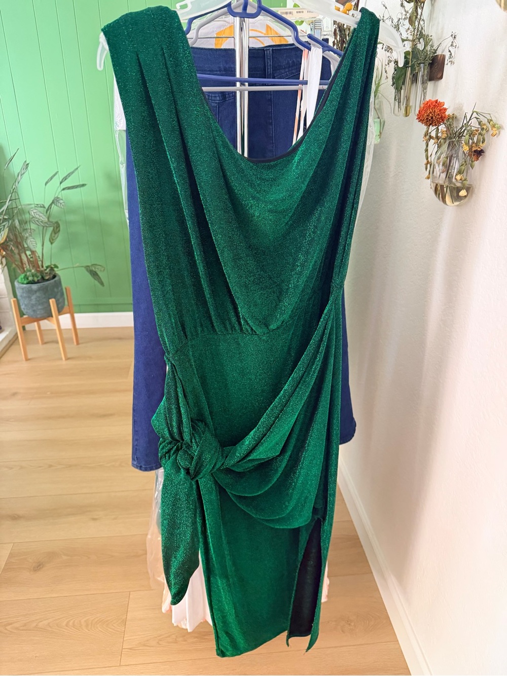 Petal & Pup Shimmery Emerald Green Draped Dress - Picture 2 of 4
